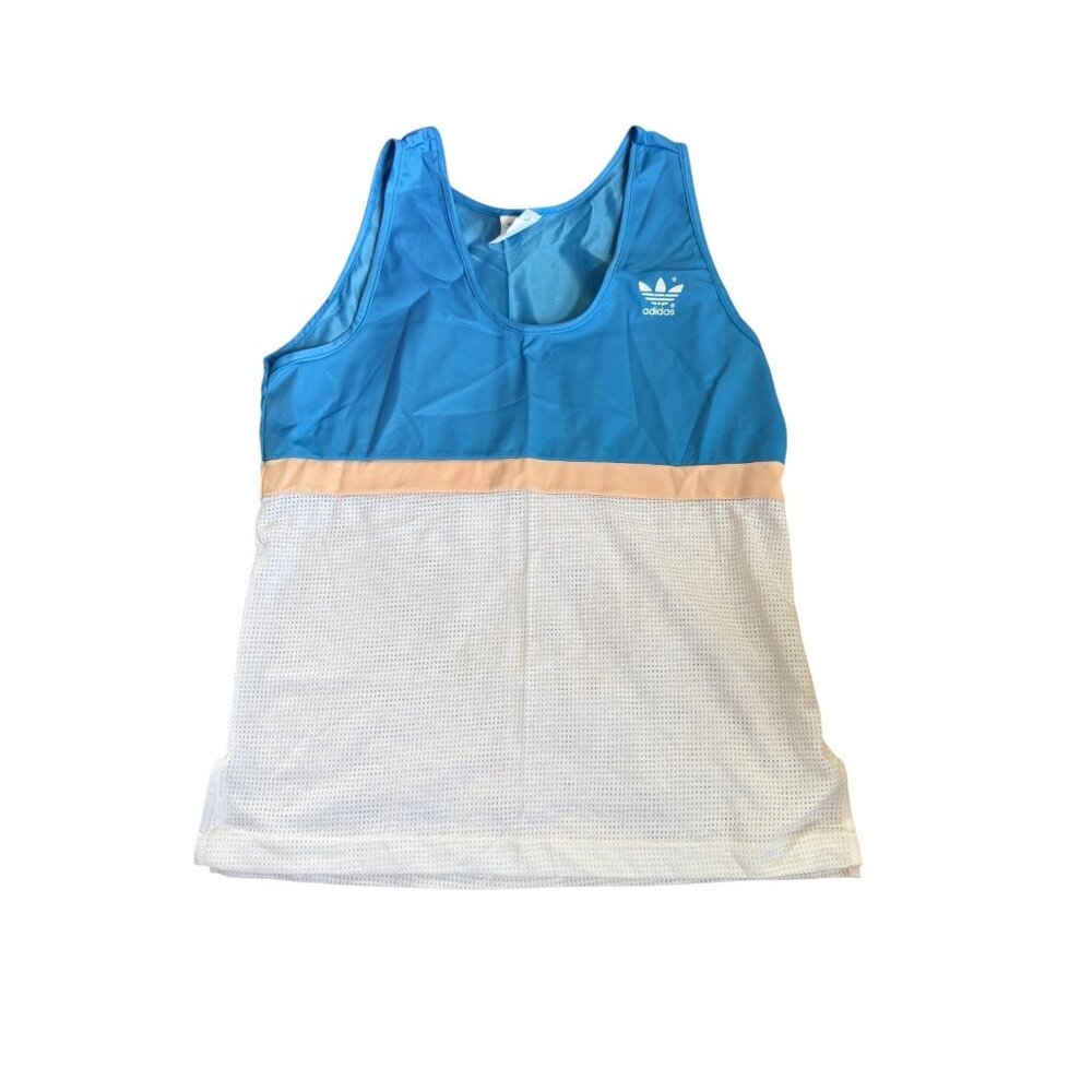 Vintage 80s Adidas Trefoil Mesh Tank Top Made in USA Blue White Medium